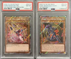 2024 PSA 8 YUGIOH PLATINUM SECRET RARE DARK MAGICIAN GIRL & MAGICIAN CHAOS SET - Image 1