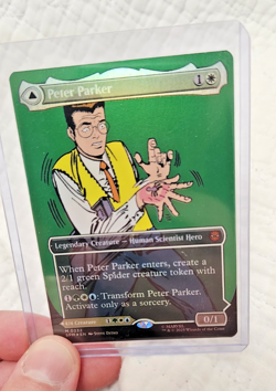 MTG Peter Parker Amazing Spider-man (0232) Borderless Comic Book Art Foil Card - Image 1
