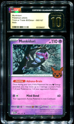 CGC Pristine 10 Munkidori Holo Trick Or Trade 2024 Pokemon Card #095 - Image 1