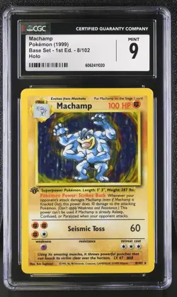 CGC 9 MINT Machamp 1999 Base Set 1st Edition 8/102 Holo Pokemon Card - Image 1