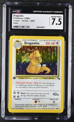 CGC 7.5 Dragonite 1999 Fossil 1st Edition 4/62 Holo Pokemon Card - Image 1