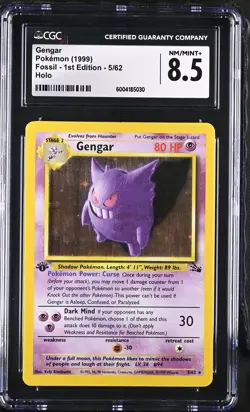 CGC 8.5 Gengar 1999 Fossil - 1st Edition 5/62 Holo Pokemon Card - Image 1