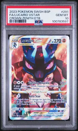 2023 POKEMON SWSH BLACK STAR PROMO #291 FULL ART/LUCARIO VSTAR PSA 10 - Image 1