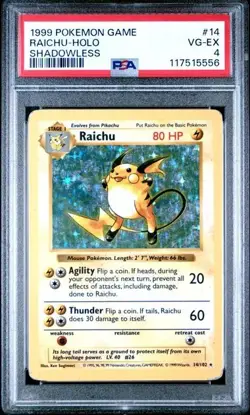 Pokemon Raichu Base Set Shadowless Holo Rare #14 PSA 4 VGEX WOTC English - Image 1