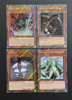 2025 YUGIOH RA04 1ST ED PLATINUM SECRET RARE ARMAGEDDON KNIGHT NM BONUS SET - Image 1