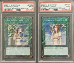 2024-25 PSA 9 YUGIOH 25TH 1ST ED PLATINUM SECRET RARE FORBIDDEN LANCE & CHALICE - Image 1