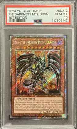 2024 PSA 10 YUGIOH RA03 PLATINUM SECRET RARE RED EYES DARKNESS METAL DRAGON 💎 - Image 1
