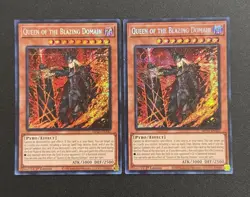 2025 YUGIOH MP25 1ST ED SECRET RARE QUEEN OF THE BLAZING DOMAIN X2 NM SET - Image 1