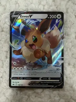 Pokemon Eevee v TCG Card Crown Zenith Holo Ultra Rare 108/159 NM/LP+ Condition - Image 1