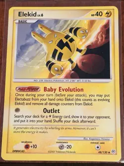 Pokemon 2007 Elekid Reverse Holo Card Diamond and Pearl Series 48/130 EX+ NM - Image 1