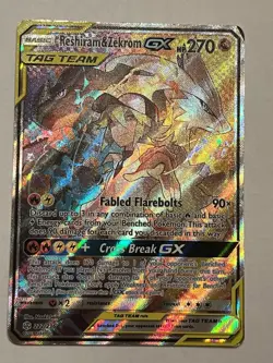2019 Pokemon Cosmic Eclipse Reshiram and Zekrom GX Tag Team 2019 222/236 HP DMG - Image 1