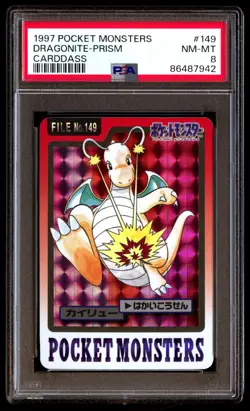 PSA 8 NM Mint Dragonite No. 149 Carddass Prism 1997 Japanese Graded Card - Image 1