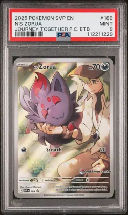 2025 POKEMON SVP EN-JOURNEY TOGETHER POKEMON CENTER ETB PROMO N'S ZORUA PSA 9 - Image 1