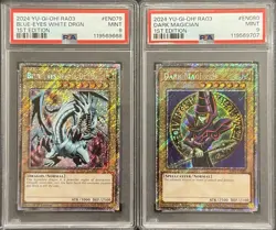 2024 PSA 9 YUGIOH RA03 PLATINUM SECRET RARE BLUE EYES & DARK MAGICIAN LOB ART - Image 1