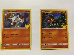 Mcdonalds Pokemon 25th Anniversary Card Holo Scorbunny And Holo Litten - Image 1