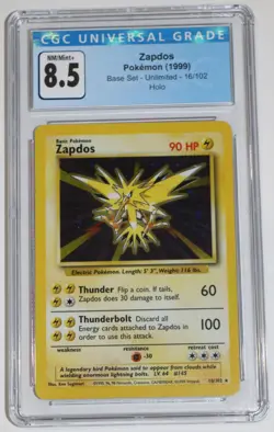 Zapdos 16/102 CGC 8.5 NM/Mint+ 1999 Base Unlimited Holo Pokemon Card Blue Label - Image 1