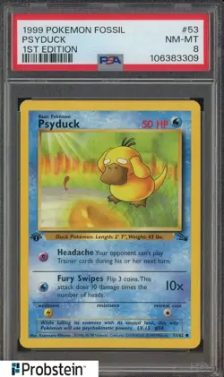 1999 Pokemon Fossil 1st Edition #53 Psyduck PSA 8 NM-MT - Image 1