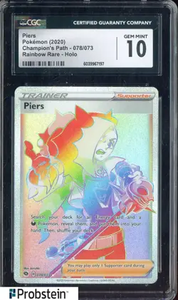 2020 Pokemon Champion's Path Holo #078 Piers Rainbow Holo CGC 10 GEM MINT - Image 1