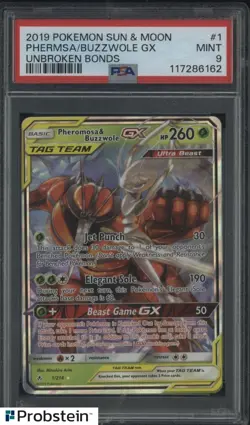 2019 Pokemon S & M Unbroken Bonds #1 Pheromosa Buzzwole PSA 9 MINT - Image 1