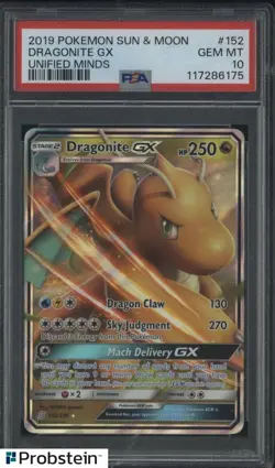 2019 Pokemon S & M Unified Minds #152 Dragonite gx PSA 10 GEM MINT - Image 1