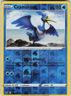 Pokemon Cramorant 062/202 SWSH01: Sword & Shield Base Set NM Reverse Holo card - Image 1