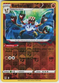 Pokemon Barbaracle 107/196 SWSH11: Lost Origin NM Reverse Holo card - Image 1