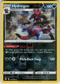Pokemon Hydreigon 110/189 SWSH03: Darkness Ablaze NM Reverse Holo card - Image 1
