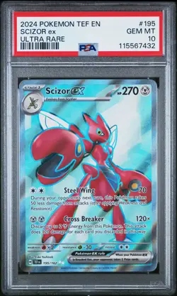 2024 POKEMON TEF EN-TEMPORAL FORCES ULTRA RARE #195 SCIZOR EX PSA 10 - Image 1