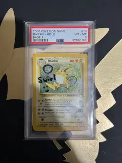 2000 Pokemon Base Set 2 Raichu PSA 8 Holo SWIRL - Image 1