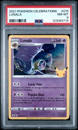 2021 POKEMON CELEBRATIONS #015 LUNALA PSA 8 - Image 1