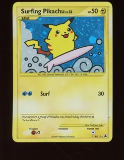 Pokemon TCG- Surfing Pikachu 114/111 Rising Rivals Holo Card Secret Rare - Image 1