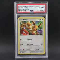 PSA 10 Eevee 48 Holo 2019 Pokemon Sun & Moon Hidden Fates Graded Card - Image 1