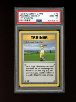 Pokemon PSA 10 GEM MINT Pokemon Breeder 1st Edition Base Set Rare Card 76 - Image 1