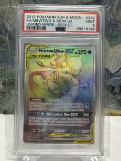 2019 POKEMON MEWTWO & MEW GX 242/236 PSA 9 TAG TEAM UNIFIED MINDS SUN AND MOON - Image 1