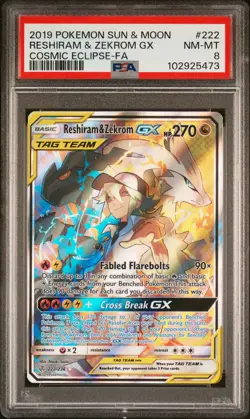 2019 Pokemon Sun Moon Eclipse Reshiram & Zekrom GX #222 Cosmic Eclipse-Fa PSA 8 - Image 1