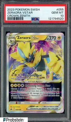 2023 Pokemon SWSH Crown Zenith #055/159 Zeraora Vstar PSA 10 GEM MINT - Image 1