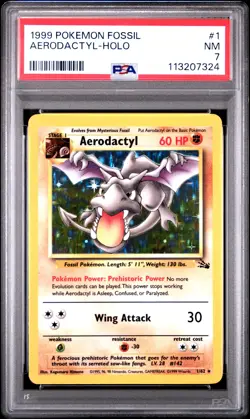 1999 POKEMON FOSSIL #1 AERODACTYL-HOLO PSA 7 - Image 1