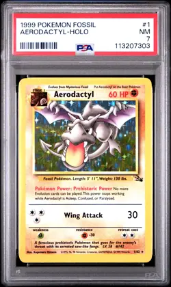 1999 POKEMON FOSSIL #1 AERODACTYL-HOLO PSA 7 - Image 1