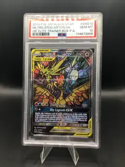 2019 POKEMON SM BLACK STAR PROMO FULL ART/MOLTRES & ZAPDOS & ARTICUNO GX PSA 10 - Image 1