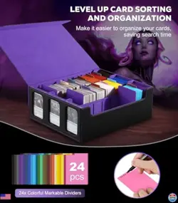 MoKo 2300+ MTG Card Storage Box - Black & Purple Deck Case with 24 Dividers - Image 5