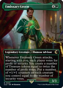 MTG Emissary Green (Borderless) [Ravnica: Clue Edition] Near Mint Magic - Image 1