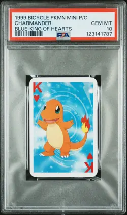 1999 BICYCLE POKEMON MINI PLAYING CARDS BLUE DECK KING OF HEARTS CHARMANDER - Image 1