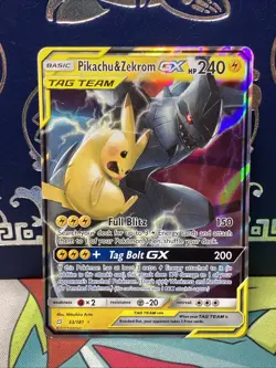Pikachu & Zekrom GX ULTRA RARE 33/181 SM Tag Team Up Pokemon TCG Holo Foil - LP - Image 1