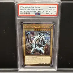 Blue-Eyes White Dragon Yugioh 2024 RA03-EN079 Quarter Century Secret 1st PSA 10 - Image 1