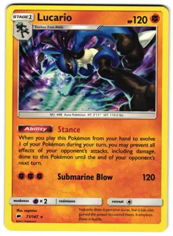 LUCARIO 71/147 - NM - SM3 BURNING SHADOWS RARE HOLO ENGLISH POKEMON CARD - Image 1