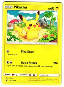 PIKACHU 30/111 - NM - SM4 CRIMSON INVASION COMMON ENGLISH POKEMON CARD - Image 1