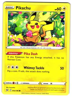 PIKACHU 52/196 - NM - SWSH11 LOST ORIGIN COMMON ENGLISH POKEMON CARD - Image 1