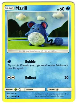MARILL 34/147 - NM - SM3 BURNING SHADOWS COMMON ENGLISH POKEMON CARD - Image 1