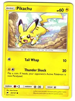 PIKACHU 40/147 - NM - SM3 UNKNOWN SERIES COMMON ENGLISH POKEMON CARD - Image 1