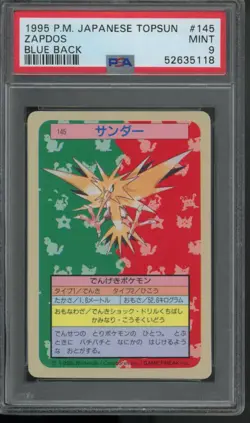 PSA 9 NM 1995 Japanese Topsun BLUE BACK Zapdos #145 Pokemon - Image 1